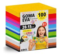 Pack 100 Hojas Goma Eva, Colores Surtidos Purpurina, Tamaño 20x15cm, 15 Colores Diferentes Ideales para Proyectos Creativos, Manualidades, Uso Escolar, Profesional (Con Purpurina)