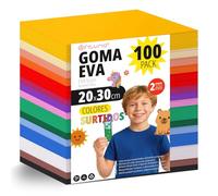 Pack 100 Hojas Goma Eva, Colores Surtidos, Tamaño 20x30cm, 15 Colores Diferentes Ideales para Proyectos Creativos, Manualidades, Uso Escolar, Profesional o Artístico (Sin Purpurina)