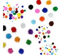 Fixo Kids | Pack de 100 Pompones Brillantes Manualidades | Tamaños y Colores Surtidos | Redondos con Pelos | 0,7-2,5cm Diámetro | Perfectos para Hacer Manualidad Navidad y Fiestas