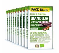 Pack 10x Chocolate Gianduja Vegano Negro Bombón Guatemala Ethiquable Bio 100 g | 10 Tabletas (Total 1 kg) | Cacao Ecológico y Crema de Gianduja | Sabor Gourmet