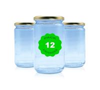 Pack 12 Botes,frascos,tarros,envases de cristal con tapa/cerradura,ideal para almacenaje de comida,conserva,frutas y verduras.Diferentes tamaños y colores. (Dorado, 580ml)