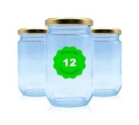 Pack 12 Botes,frascos,tarros,envases de cristal con tapa/cerradura,ideal para almacenaje de comida,conserva,frutas y verduras.Diferentes tamaños y colores. (Dorado, 314ml)