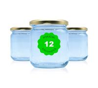 Pack 12 Botes,frascos,tarros,envases de cristal con tapa/cerradura,ideal para almacenaje de comida,conserva,frutas y verduras.Diferentes tamaños y colores. (Dorado, 370ml)