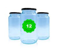 Pack 12 Botes,frascos,tarros,envases de cristal con tapa/cerradura,ideal para almacenaje de comida,conserva,frutas y verduras.Diferentes tamaños y colores.Pack de 6/12/24 unid. (Negro, 940ml)