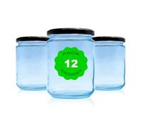 Pack 12 Botes,frascos,tarros,envases de cristal con tapa/cerradura,ideal para almacenaje de comida,conserva,frutas y verduras.Diferentes tamaños y colores.Pack de 6/12/24 unid. (Negro, 450ml)