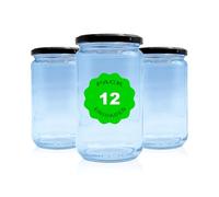 Pack 12 Botes,frascos,tarros,envases de cristal con tapa/cerradura,ideal para almacenaje de comida,conserva,frutas y verduras.Diferentes tamaños y colores. (Negro, 580ml)