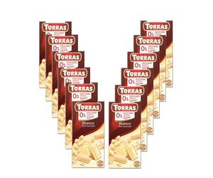 Pack 12 x Chocolate blanco sin azúcar Classic 75 g Torras | Tabletas sin azúcares añadidos para picar, postres y repostería | Formato ahorro 12 x 75 g ideal para compartir o venta unitaria