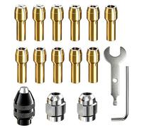 Pack 16 Portabrocas Latón Precisión 0.5-3.2mm - Mandril Pequeño para Taladro con Tuercas Metálicas, Compatible con Dremel y Makita, Accesorios Ligeros Rotativos