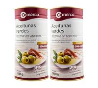 Pack 2× Aceitunas Rellenas de Anchoa Comerco - Lata 1,5 kg (3 kg Total) | Aceituna Española de Alta Calidad | Sabor Intenso y Salado | Ideal para Aperitivos y Hostelería