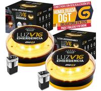 Pack 2 Balizas V16 Homologadas DGT Conectadas con Geolocalizador Datos Incluidos hasta 2040 - Kit Luces Emergencia Coche LED Alta Visibilidad 360º Geolocalización SIM IoT - Botón 3s IP54 Base Imán