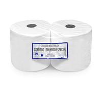Pack 2 Bobinas Papel Industrial Celulosa Blanco - Rollos Mecánico de Pasta - Precorte Doble Capa - Resistente Para Talleres y Cocina - Acabado Laminado Extra Gofrado (7kg)