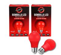 Pack 2 Bombillas LED Rojas 7W Anti Flicker | Bombilla Roja sin Flicker para Dormir | Luz Nocturna Melatonina | Red Light Therapy | Lámpara Nocturna | Luz Roja Bebé | Rosca E27 (7, Vatios)