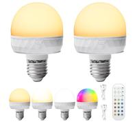 Pack 2 bombillas recargables con mando a distancia, bombillas LED de color regulable E27 con mando a distancia e imán, lámparas recargables USB, bombilla para iluminación de emergencia, camping, luz