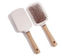 Pack 2 Cepillos de Pelo Cuadrados con Mango de Madera, Cepillo Neumático Desenredante Antitirones para Todo Tipo de Cabello, Masaje Capilar