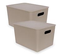 Pack 2 Cestas de Ordenación Multiusos Baobab Collection, Resistentes y Ergonómicas con Tapa. Tamaño XL 22L. Color Taupé
