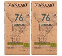 Pack 2 Chocolate Negro Brasil 76% Blanxar Bio 75 g, 150 g total, tabletas ecológicas de cacao de origen Brasil, veganas, sin gluten, sabor equilibrado e intenso