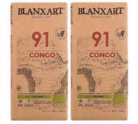 Pack 2 Chocolate Negro Congo 91% Blanxar Bio 75 g, 150 g total, tabletas ecológicas veganas, sin gluten, cacao de origen Congo, sabor intenso y aromático.