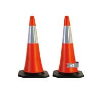 Pack 2 - Cono de Tráfico Reflectante con Base de Goma - Cono de Señalización Reflectante 750mm - Seguridad para Parking, Estacionamiento, Tráfico, Entrenamiento, Advertencia, Prohibido etc.