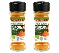 Pack 2 Cúrcuma en Polvo Ehtiquable Bio 40 g, especia ecológica y de comercio justo, sabor cálido y aromático, ideal para currys, arroces, guisos, sopas y cocina diaria, 80 g totales.