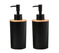 Pack 2 Dispensadores jabon Cocina de 400ml, dosificador jabon Cocina para lavaplatos con Madera de bambú, dispensador jabon baño Elegante y Moderno para Gel, dosificador jabon baño Color Negro