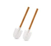 Pack 2 Escobillas Blanca Palo de Bambu,Escobilla de Baño de Bambú, Juego de 2 Cepillos para Inodoro con Mango de Madera Natural,