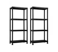 THINIA HOME 7H Seven House - Pack 2 Estanterías Almacenaje, Polipropileno PP, Multiusos, Hogar, Trastero, Domitorio y Cocina, 4 Baldas, Carga Máxima 100Kg, 61x31x131cm (Largo x Ancho x Alto), Negro