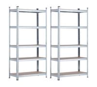 7house Pack 2 Estanterías Modulares Metálicas con 5 Baldas 875kg Plateado 90x40x180cm 7house