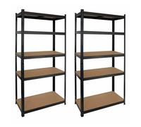 7H Seven House - Estantería Modular Almacenaje (Pack 2), Acero y MDF Antihumedad, Hogar, Trastero, Garaje, 5 Baldas Ajustables, Carga Máx. 875Kg, 90x40x180cm (Largo x Ancho x Alto), Color Negro