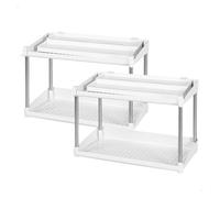 AKTIVE Max Home Pack 2 organizadores de especias de dos alturas, Con bandeja extraíble, 37,5x19x25,5 cm, Blanco y gris, Estante especiero, Organizador botes pequeños cocina (16555)