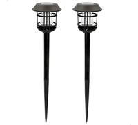 Pack 2 Focos Solares LED Luz Cálida con Estaca, 13x13x55 Cm, Negro