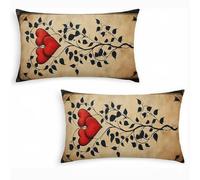 Pack 2 Funda de Almohada 30x50 cmde Lino - Fundas de Cojín Rectangulares con Impresión Doble Cara - Retro - Cojines Decorativos para Sofá, Dormitorio, con Cremallera Invisible - Amor (2) j0-255