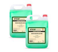 Pack 2 garrafas gel de ducha Caribe 5 litros - total 10 litros - fórmula pH neutro y fragancia tropical - higiene diaria en hoteles, gimnasios, alojamientos y baños compartidos - Intercabo Cosmetics