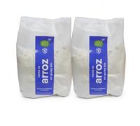 Pack 2 Harina de Arroz Integral Sin Gluten Eco Basic Bio 500 g, 1 kg total, harina ecológica fina para repostería, rebozados, salsas y panadería apta para cocina sin gluten.