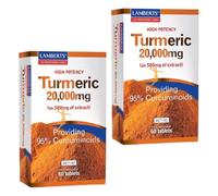 Pack 2 | Lamberts Cúrcuma 20.000 mg, Extracto de Raíz de Cúrcuma, 95% Curcuminoides, 500 mg por Tableta | 60 Tabletas | LAMBERTS