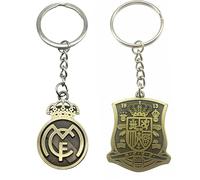 Pack 2 Llavero real Madrid + Llavero España | Llaveros Dorados metálicos para aficionados del Real Madrid y del Futbol | Regalo Madrid Hombre, Mujer y Adolescentes | Diseño Elegante con Emblemas