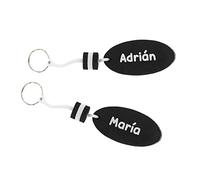 Pack 2 Llaveros flotantes Personalizados con Nombre o Texto · Diseño bicolor con impresión en tinta blanca · Llavero nautico de EVA, ideal para deportes acuáticos, barcos, buceo, piscinas... (NEGRO)