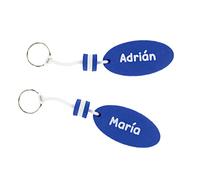 Pack 2 Llaveros flotantes Personalizados con Nombre o Texto · Diseño bicolor con impresión en tinta blanca · Llavero nautico de EVA, ideal para deportes acuáticos, barcos, buceo, piscinas... (AZUL)