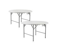 Pack 2 mesas plegables portátiles resina ø121cm blanco efecto granito 7house