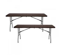 Pack 2 Mesas Plegables Rectangulares Efecto Ratán 180x74x74cm 7house