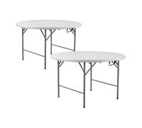 THINIA HOME Pack 2 Mesas Plegables Portátiles Resina Ø150cm Blanco Efecto Granito