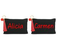 Pack 2 Neceser Personalizado. Organizador de Maquillaje. Regalos Mujer. Neceser Viaje. (Negro Rojo)