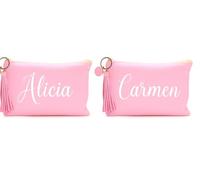 Pack 2 Neceseres Personalizados Mujer con Borla y Nombre - Organizador Maquillaje y Aseo - Viaje, Gimnasio y Regalo Original