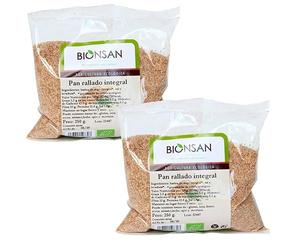 Pack 2 Pan Rallado Integral Bion san Bio 250 g, pan rallado ecológico integral para rebozados, gratinados y espesar salsas, purés o cremas, formato ahorro 500 g totales.