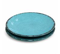 Pack 2 Platos Llanos Melamina 25,5 cm Azul Turquesa | Efecto Cerámica Artesanal Craquelado | Vajilla Ceracor Resistente a Roturas, Apta Lavavajillas