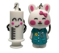 Pack 2 Rompeampollas Kawaii. Encantador Conejito y Jeringuilla Sonriente, Antideslizante, Seguro y Práctico para Enfermería, Veterinaria o Estética. Incluye Mosquetón y Caja de Regalo.