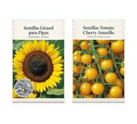 Pack 2 Sobres DECOALIVE: Semillas Girasol Pipas y Cherry Amarillo | Girasol para Pipas y Tomate Cherry Amarillo: Para Diversificar el Huerto Doméstico