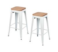 Pack 2 taburetes medios industriales de acero y madera thinia home