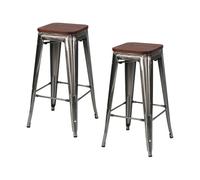 Pack 2 taburetes medios industriales de acero y madera thinia home