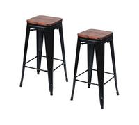 Pack 2 taburetes medios industriales de acero y madera thinia home