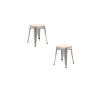 Pack 2 taburetes torix pequeños madera natural - gris metalizado